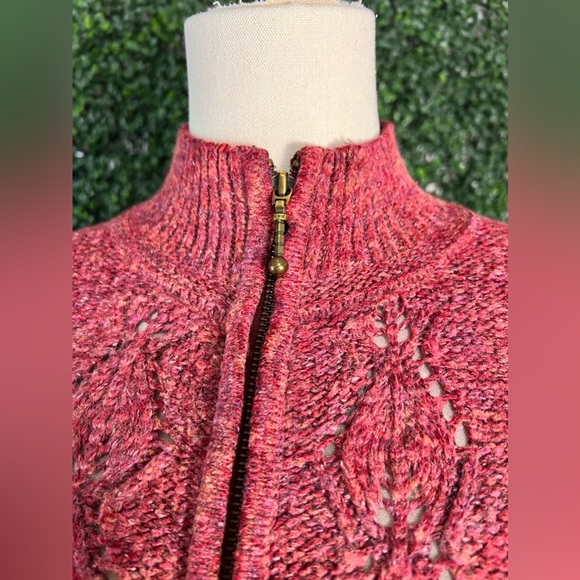 COLUMBIA Wool Cotton Blend Knit Outdoor Zip up Maroon Pink Sweater Size Small - Picture 5 of 15